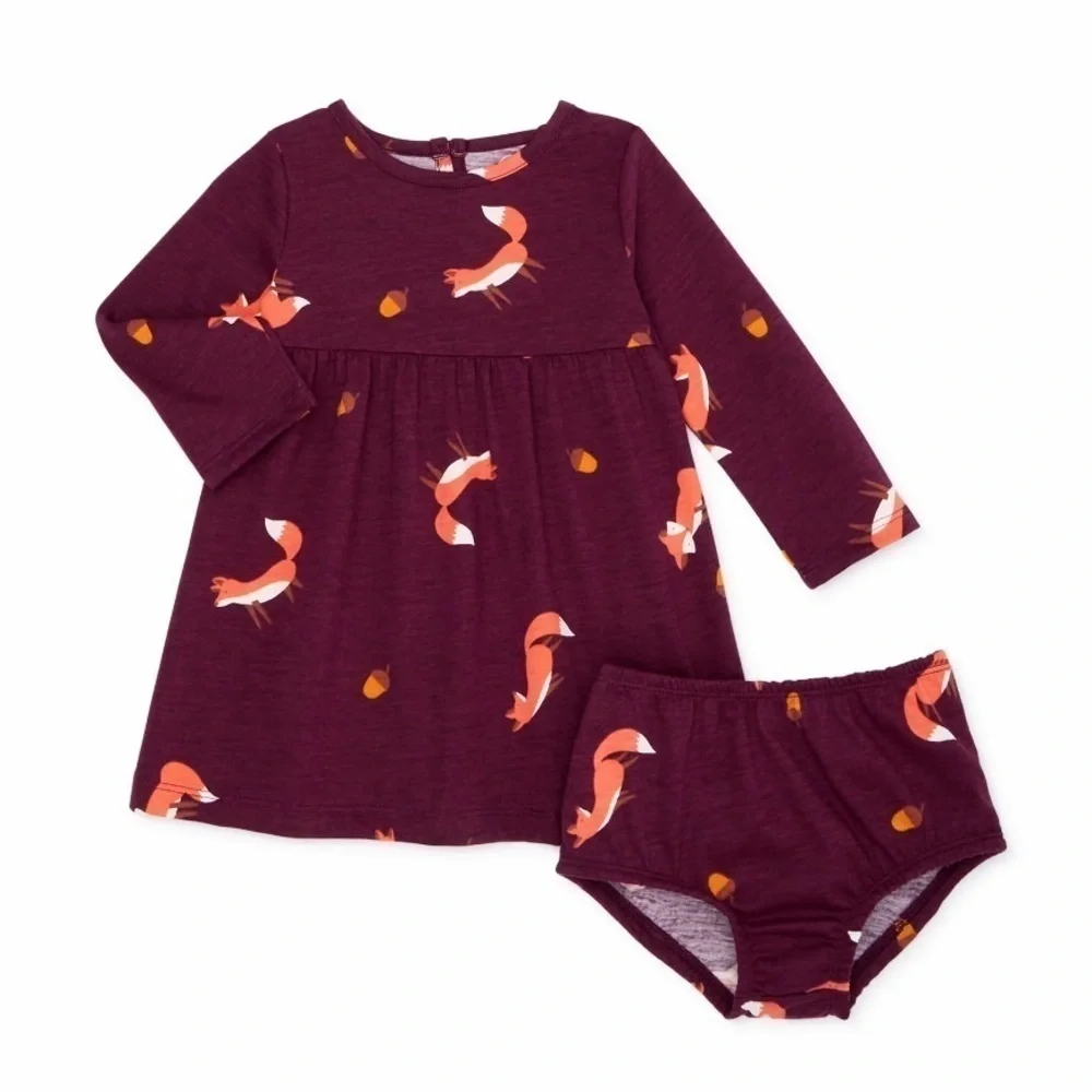 𝅺NWT Wonder Nation Infant Girls 12 Mo Dress Bloomers Long Sleeve Knit Fox Acorn